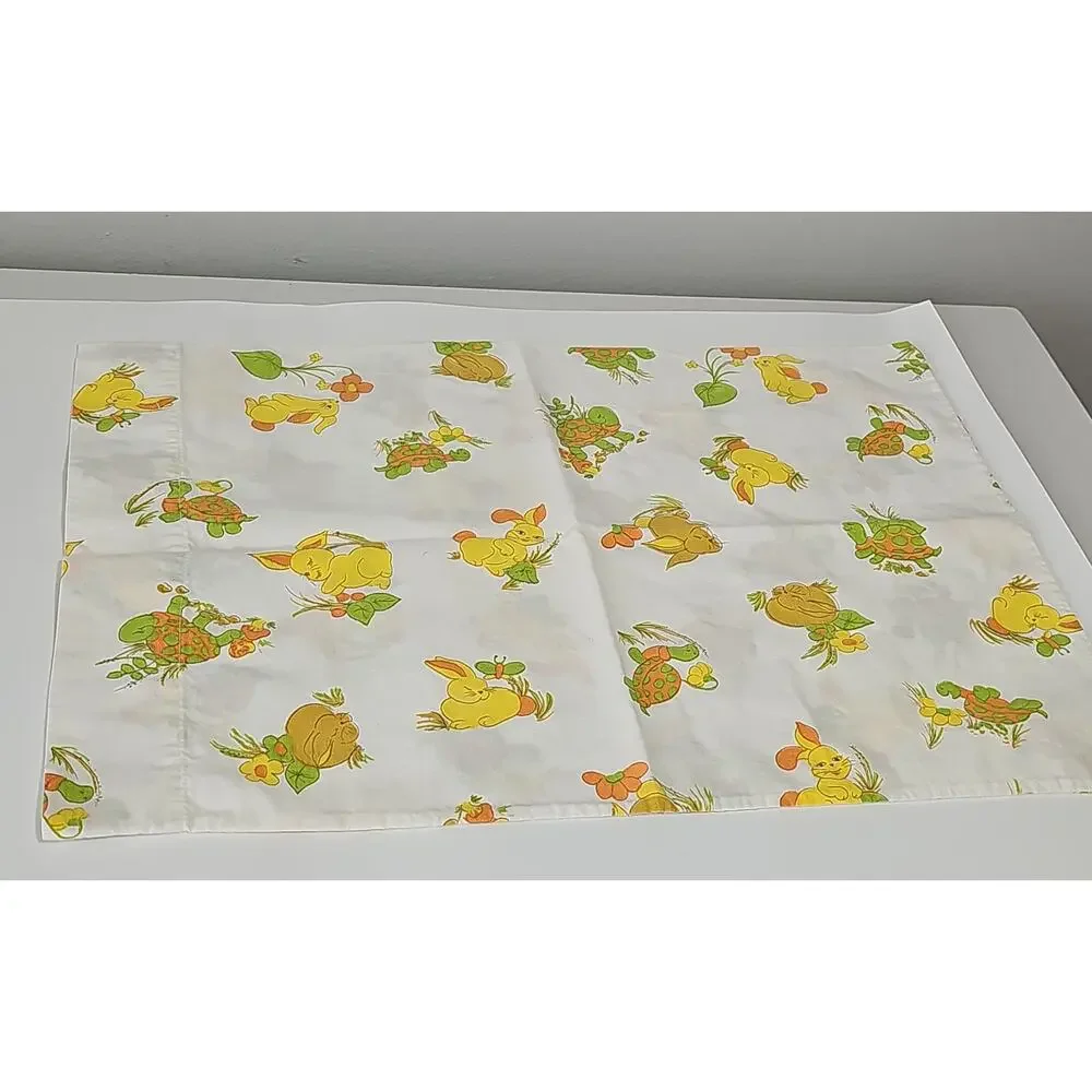Set of Two Baby Toddler Vintage Pillowcases Turtle Bunny 17.5 x 12.25